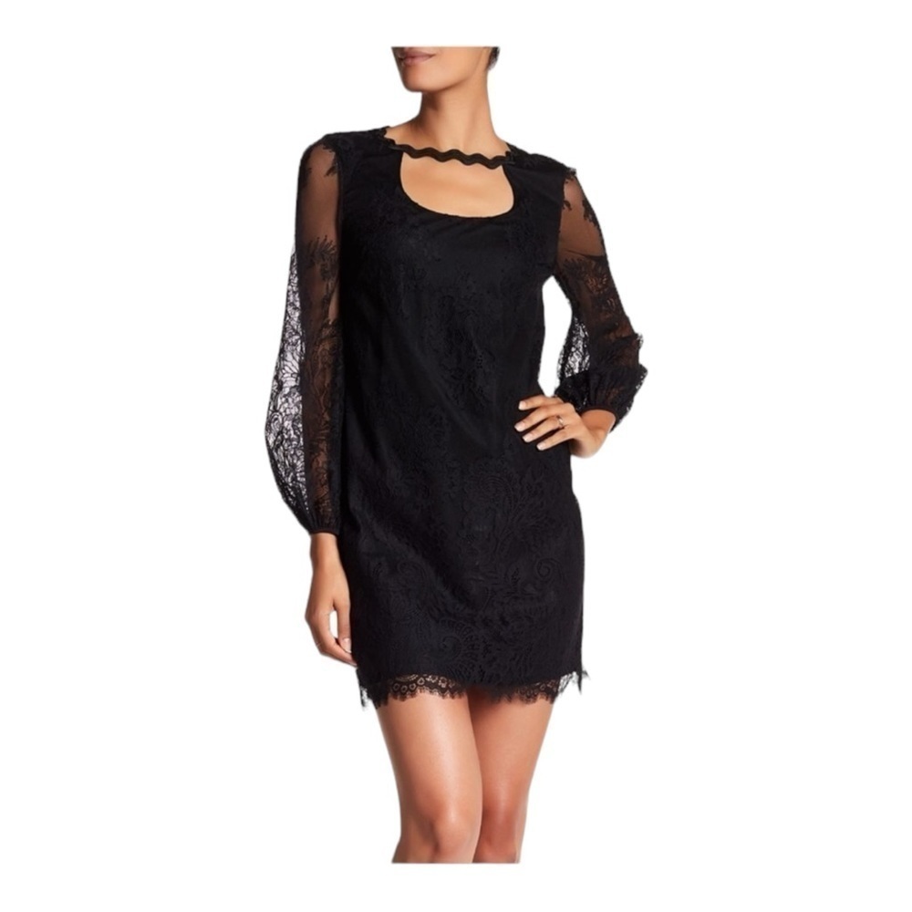 Trina Turk Black Tipsy Lace Long Sleeve Mini Dress NWT